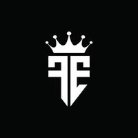 fe logo monograma emblema estilo con plantilla de diseño de forma de corona vector