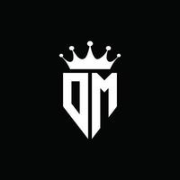 dm logo monograma emblema estilo con plantilla de diseño de forma de corona vector