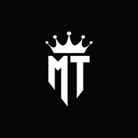 mt logo monograma emblema estilo con plantilla de diseño de forma de corona vector