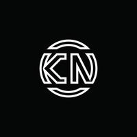 Monograma del logotipo de kn con plantilla de diseño redondeado de círculo de espacio negativo vector