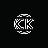 Monograma del logotipo de kk con plantilla de diseño redondeado de círculo de espacio negativo vector