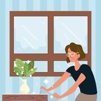 woman cleaning with cloth vector