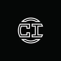 CI logo monogram with negative space circle rounded design template vector