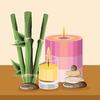 spa bambú velas piedras vector