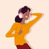 young female using earphones vector