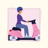 mujer en moto vector