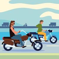 men on motorbike vector