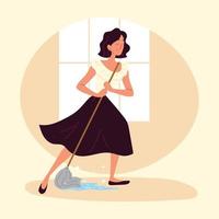 woman cleaning floor vector