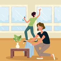 couple cleaning at home vector