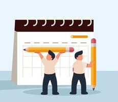 workers with calendar pencils vector