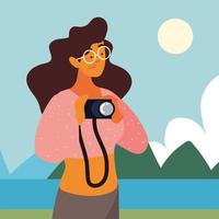 female photographer using camera vector