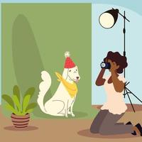 photographer woman and dog vector