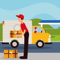 delivery employees with boxes vector