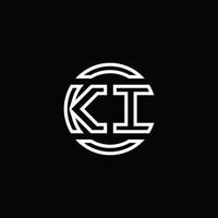 KI logo monogram with negative space circle rounded design template vector