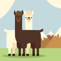 dibujos animados de llamas y montañas vector