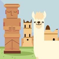 estatua de llama e iglesia vector