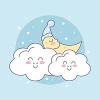 cute moon and clouds vector