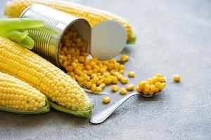 Preserves sweetcorn and raw corn photo