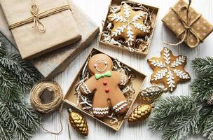 Christmas gingerbread cookies in cardboard boxes photo