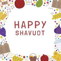 Frame with Shavuot holiday flat design icons with text in english vector