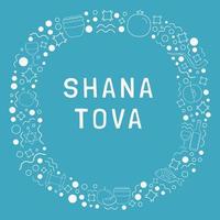 Frame with Rosh Hashanah holiday flat design white thin line icons with text in english vector