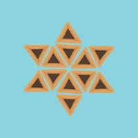 Purim holiday flat design icons of hamantashs in star of david shape with blue background vector