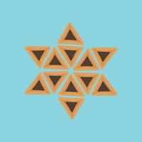 Purim holiday flat design icons of hamantashs in star of david shape with blue background vector