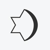 Combination of Star of David with Crescent religious symbols in black flat design icon vector