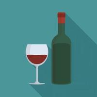 Wine bottle and glass flat long shadow design icon vector