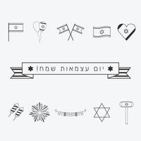 Israel Independence Day holiday flat design black thin line icons set with text in hebrew vector