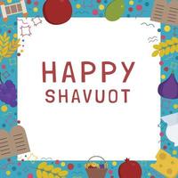 Frame with Shavuot holiday flat design icons with text in english vector