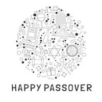 Passover holiday flat design black thin line icons set in round shape with text in english vector