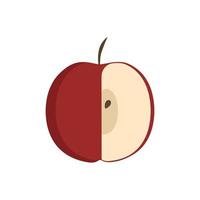 Icono de media manzana roja en diseño plano vector