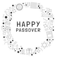 Frame with Passover holiday flat design black thin line icons with text in english vector