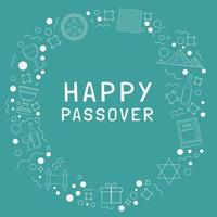 Frame with Passover holiday flat design white thin line icons with text in english vector