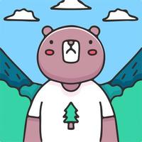 oso personaje de dibujos animados en la ilustración del bosque. gráficos vectoriales para estampados de camisetas y otros usos. vector