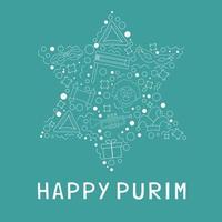 Purim holiday flat design white thin line icons of hamantashs in star of david shape with text in english vector