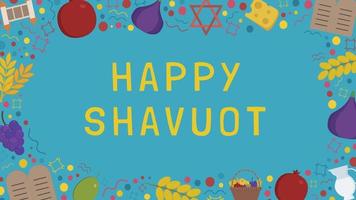 Frame with Shavuot holiday flat design icons with text in english vector