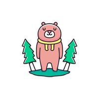 Adorable bear in forest illustration. Vector graphics for t-shirt prints and other uses.