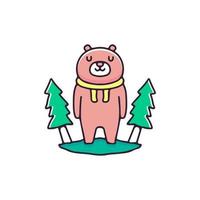 adorable oso en la ilustración del bosque. gráficos vectoriales para estampados de camisetas y otros usos. vector