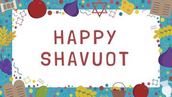 Frame with Shavuot holiday flat design icons with text in english vector