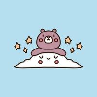 cute bear chill out on cloud cartoon, illustration for stickers and t shirt.