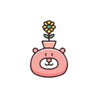 Kawaii bear and sunflower illustration. Vector graphics for t-shirt prints and other uses.