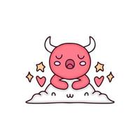 Dibujos animados de diablo rojo kawaii dormir en la nube. perfecto para niños de guardería, tarjetas de felicitación, baby shower, diseño de tela. vector