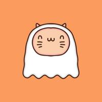 Cute cat wearing ghost costume illustration. Vector graphics for t-shirt prints and other uses.