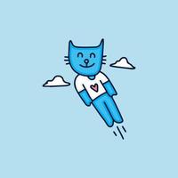 lindo gato volando a la ilustración del cielo. gráficos vectoriales para estampados de camisetas y otros usos. vector