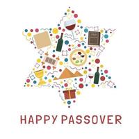 Passover holiday flat design icons set in star of david shape with text in english vector
