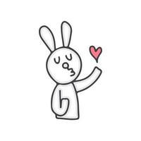 Dibujos animados de conejito kawaii con expresión de beso y mostrar amor. perfecto para niños de guardería, tarjetas de felicitación, baby shower, diseño de tela. vector
