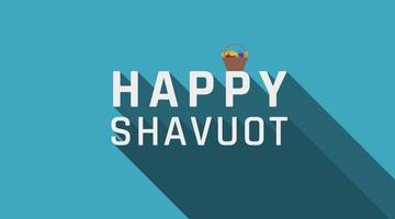 saludo navideño de shavuot con icono de cesta de mimbre de cosecha y texto en inglés vector