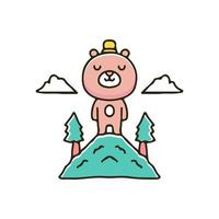 Cute bear relaxing on top of mountain illustration. Vector graphics for t-shirt prints and other uses.